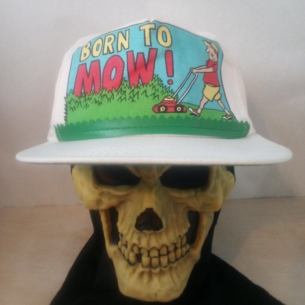 Vintage Born To Mow Cartoon Novelty Snap Back Hat